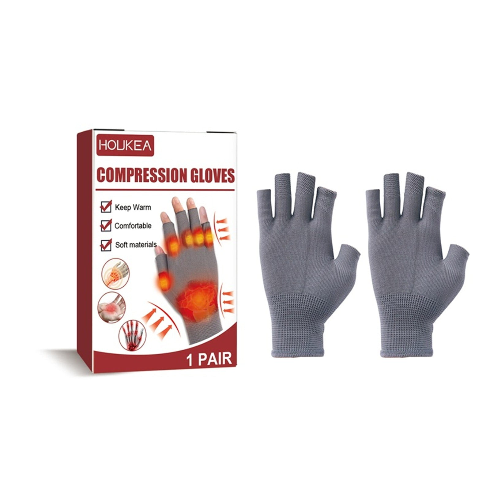Cglfd Clearance 1 Pair Arthritis Compression Gloves for Men and Women - for Arthritic Joints - Open Finger Gloves, Gray